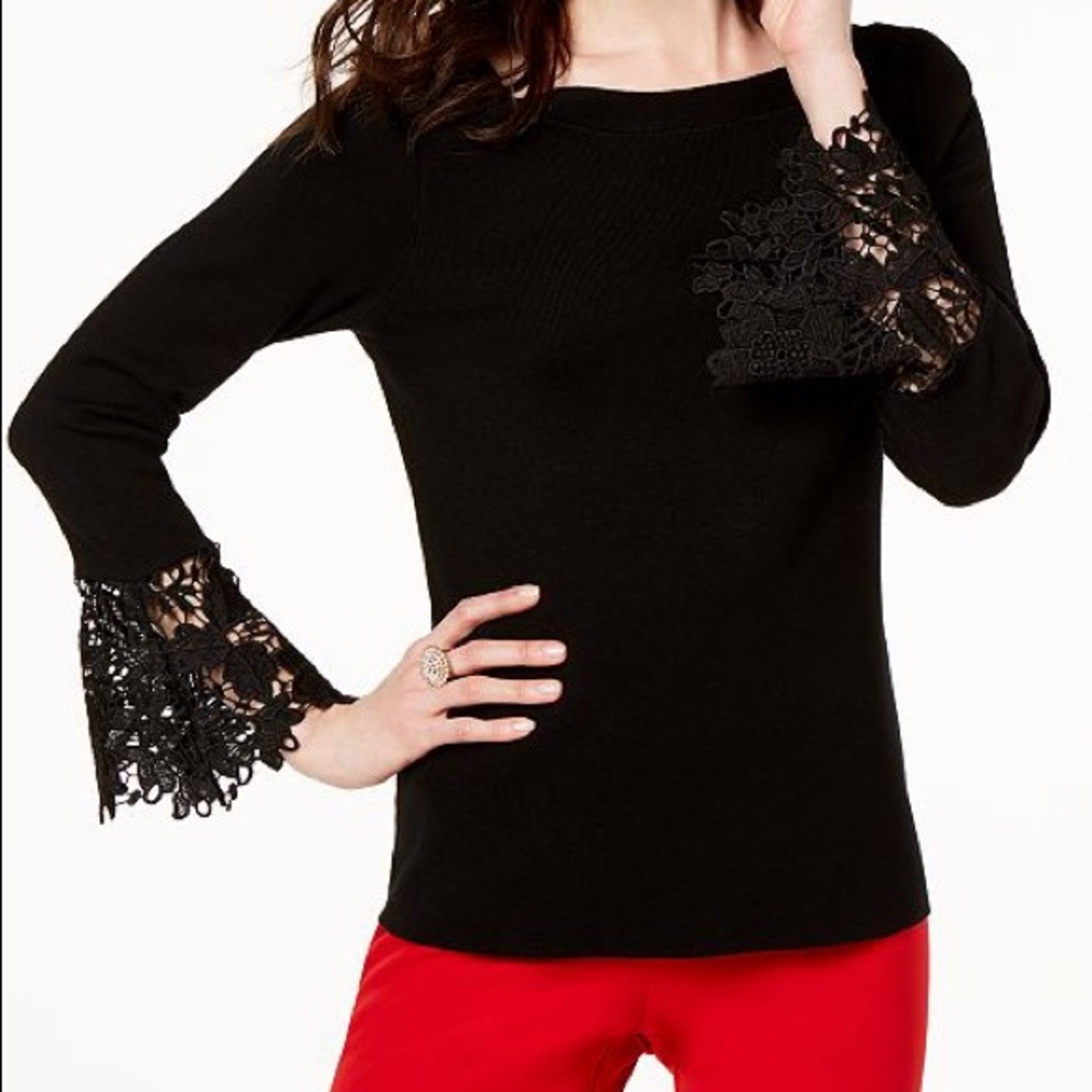 INC BELL-Sleeve Sweater with Romantic Lace Cuffs